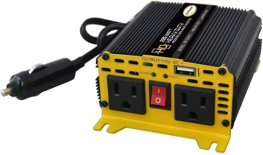 Go Power GP-225HD Heavy-Duty Modified Sine Wave Power Inverter, 225 Watt, 12V Input, Dual AC Outlets, Compact and Portable Solution for Small Electronics, Travel, and Outdoor Use - Image 4