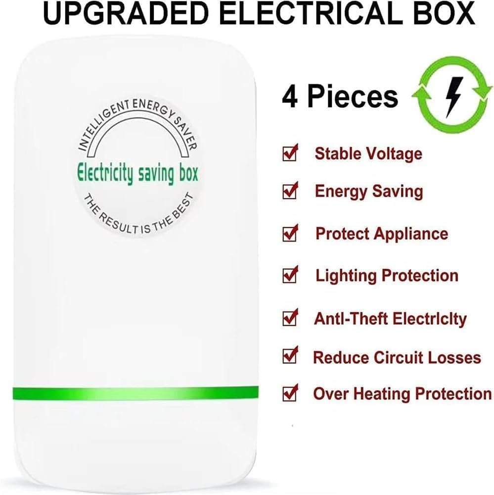 4PC Electricity Saving Box, Energy Saving Device Smart, Save Plug Power Saver Voltage Optimization Surge Protection Thermoregulation Outlet Home Office Compact Plug and Play Energy Efficiency - Image 3