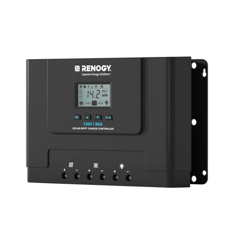 Renogy 60A MPPT Solar Charge Controller 12V/24V/36V/48V Auto, 150V Maximum Solar Input, for Gel Sealed Flooded and Lithium Battery, Rover Lite 60A | 150V PV input,AGM/Gel/Flooded (auto), Li (manual), MPPT 99%,overcharge/short protection, negative ground for solar panels