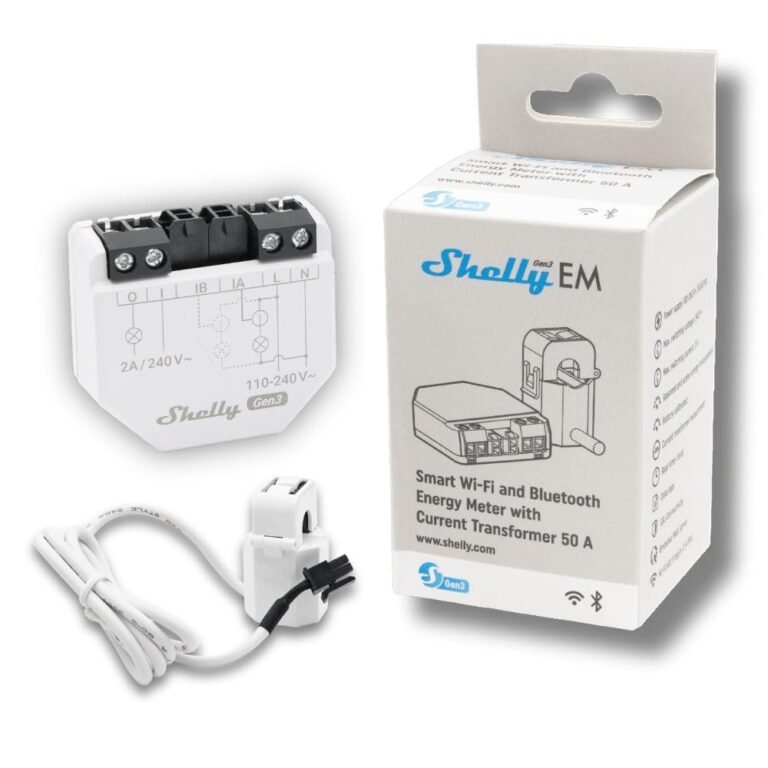 Shelly EM Gen3 Smart Energy Meter with 50A Clamp, Real-Time Energy Tracking | Wi-Fi-Operated, Contactor Control Relay Switch, Works with Alexa, Home Assistant, Google Home, Real-Time Energy Tracking