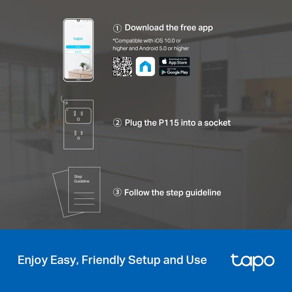 TP-Link 𝗧𝗮𝗽𝗼 Smart Plug Wi-Fi Mini, Energy Monitoring, Compatible with Alexa & Google Home & Samsung SmartThings, Timer, 15A/1800W Max, ETL Certified, 2.4G Wi-Fi Only, Tapo P115(4-Pack) - Image 9