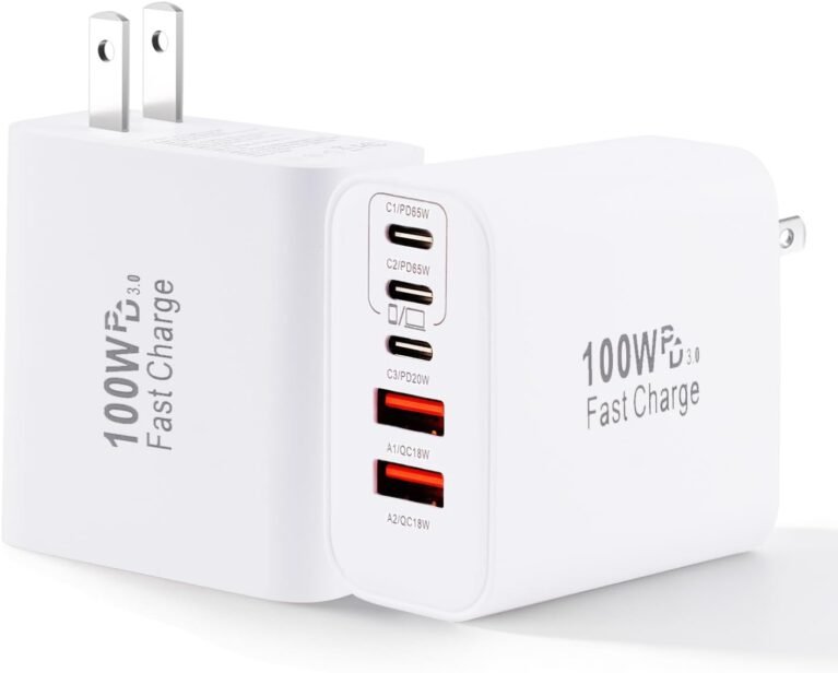 Super Fast USB C Charger Block,100W 5-Port USB C Phone Charger Power Adapter Plug,2Pack Multiport Type C Wall Charger Cubes for iPhone 17 Pro Max/17 Pro/17 Air,16 Pro/16e/15 Plus,MacBook,Android Phone