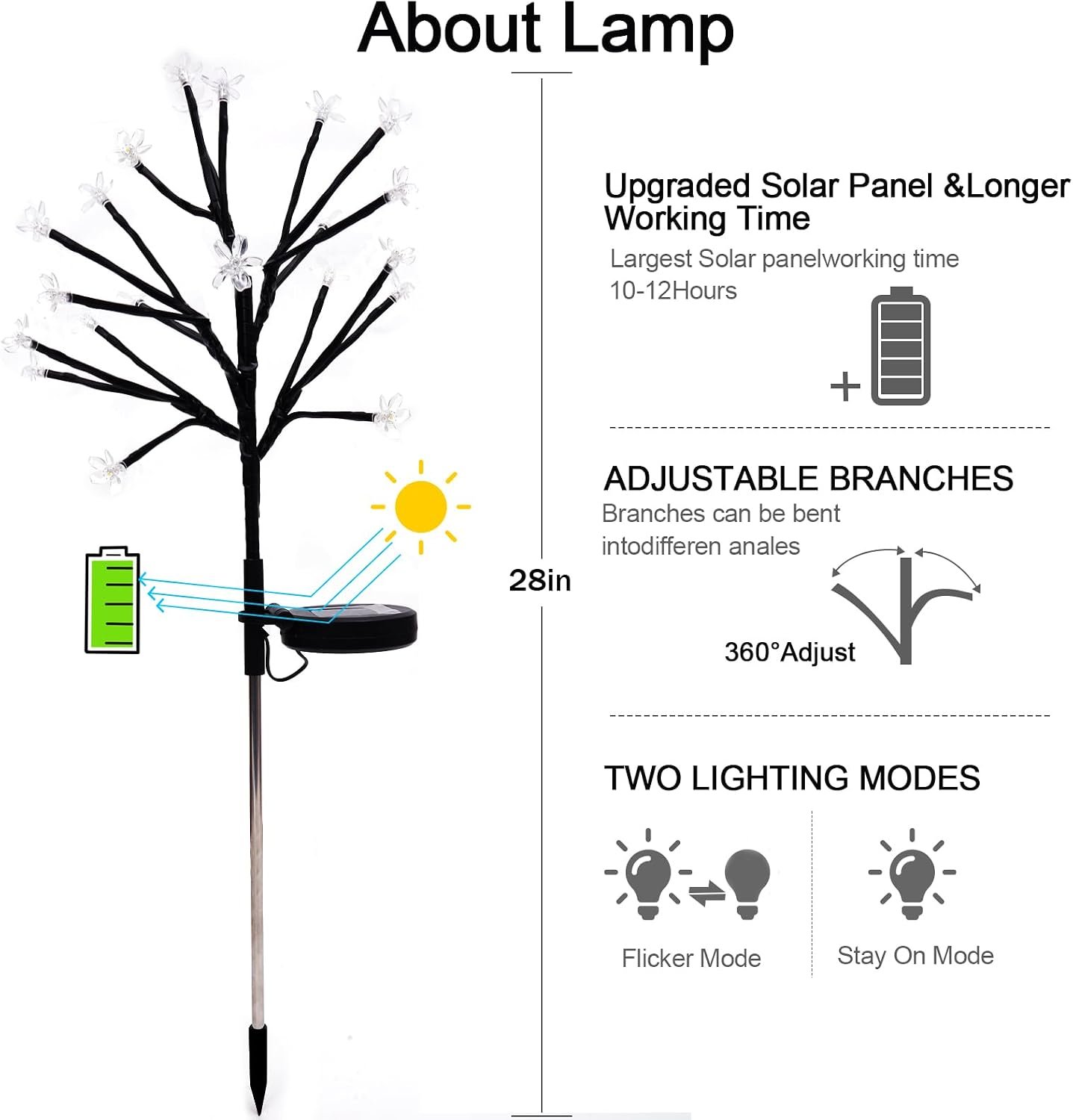 4 Pack Solar Lights Outdoor Waterproof, Garden Lights Solar Flowers | 2 Modes 80LED, Fairy Garden Decor for Outside, Yard, Patio, Pathway, Lawn Decorations, Gardening Gifts for Women Mom - Image 5