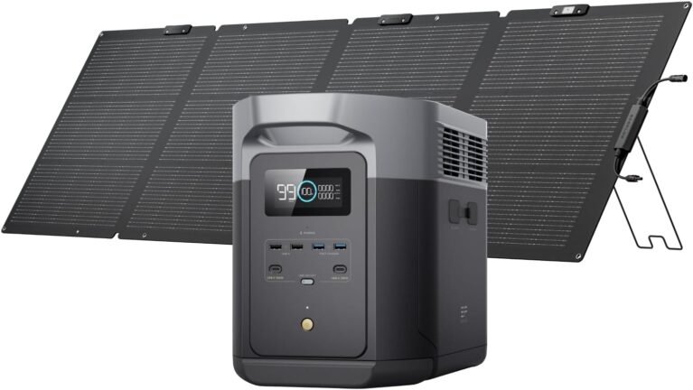 EF ECOFLOW DELTA 2 Max Solar Generator 2048Wh with 220W Solar Panel | LiFePO4 Battery Portable Power Station, Up to 3400W AC Output, AC + Solar Fast Dual Charging Full Charge in 1 Hr For Camping
