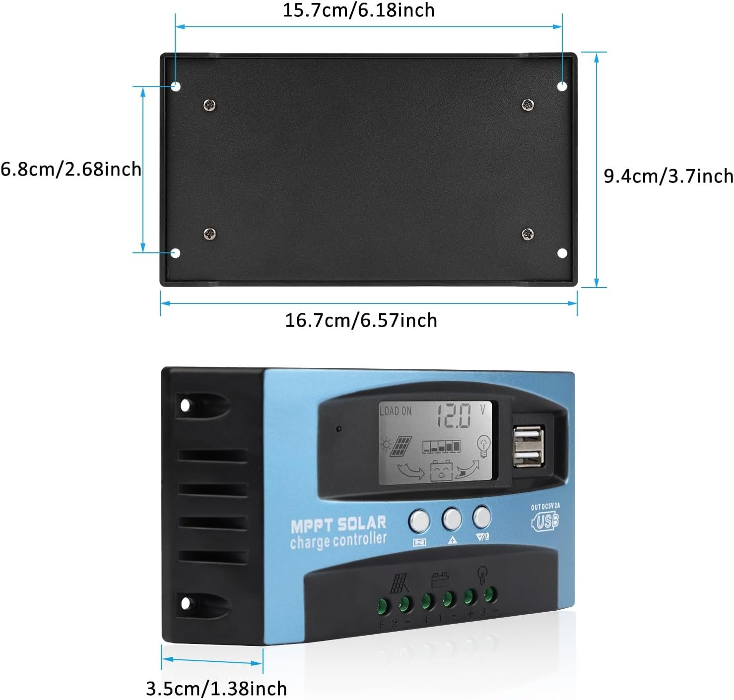 30A MPPT Solar Charge Controller for Lead-Acid/Lithium-Ion/Lithium Iron Phosphate Battery 12V/24V Auto Intelligent Regulator Solar Panel Battery Controller with LCD Display Dual USB Port - Image 7