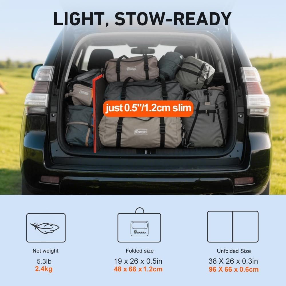 DOKIO 100W Portable Foldable Solar Panel Kit for 12V Battery Charging | Folds to 19 x 26 in and weighs 5.3 lb; includes controller and dual USB; for 12V batteries, power stations and camping. - Image 2