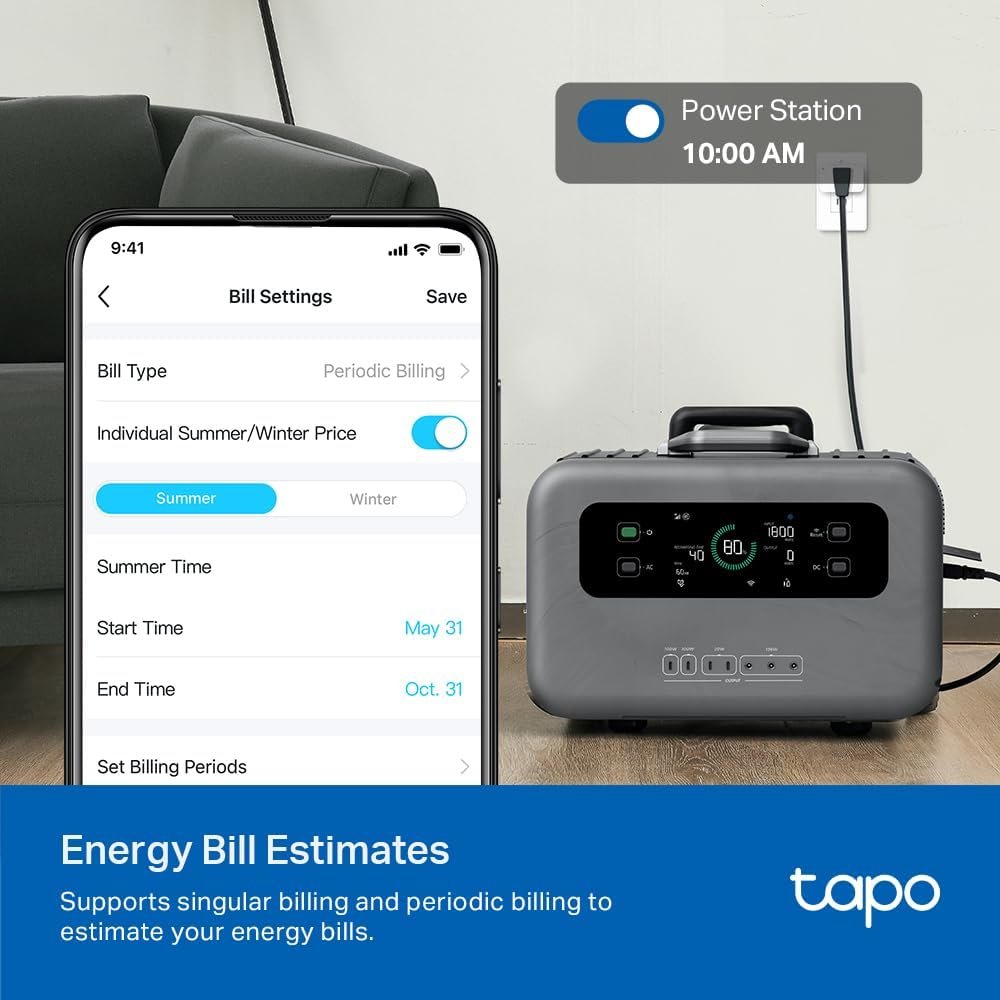 TP-Link 𝗧𝗮𝗽𝗼 Smart Plug Wi-Fi Mini, Energy Monitoring, Compatible with Alexa & Google Home & Samsung SmartThings, Timer, 15A/1800W Max, ETL Certified, 2.4G Wi-Fi Only, Tapo P115(4-Pack) - Image 3