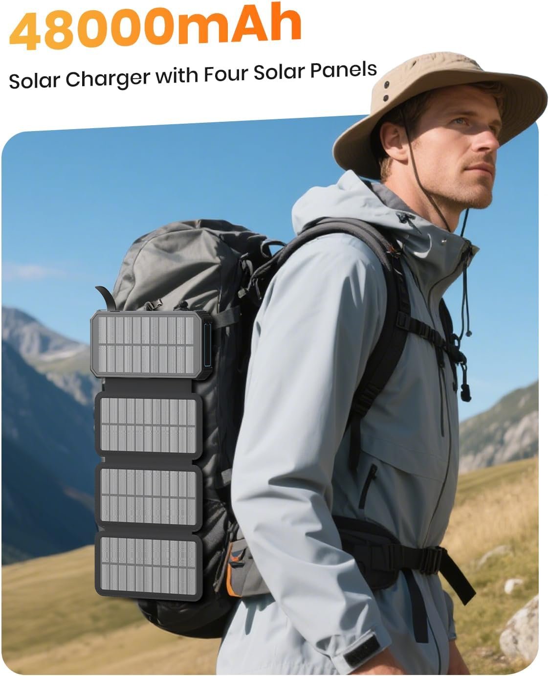 SOARAISE Solar Power Bank 48000mAh Wireless Battery Pack with 4 Cables | Solar Charger with 4 Solar Panels, Built in 4 Cables, PD QC 3.0 Fast Charging, Flashlight for Camping Travel, Rugged Design - Image 6