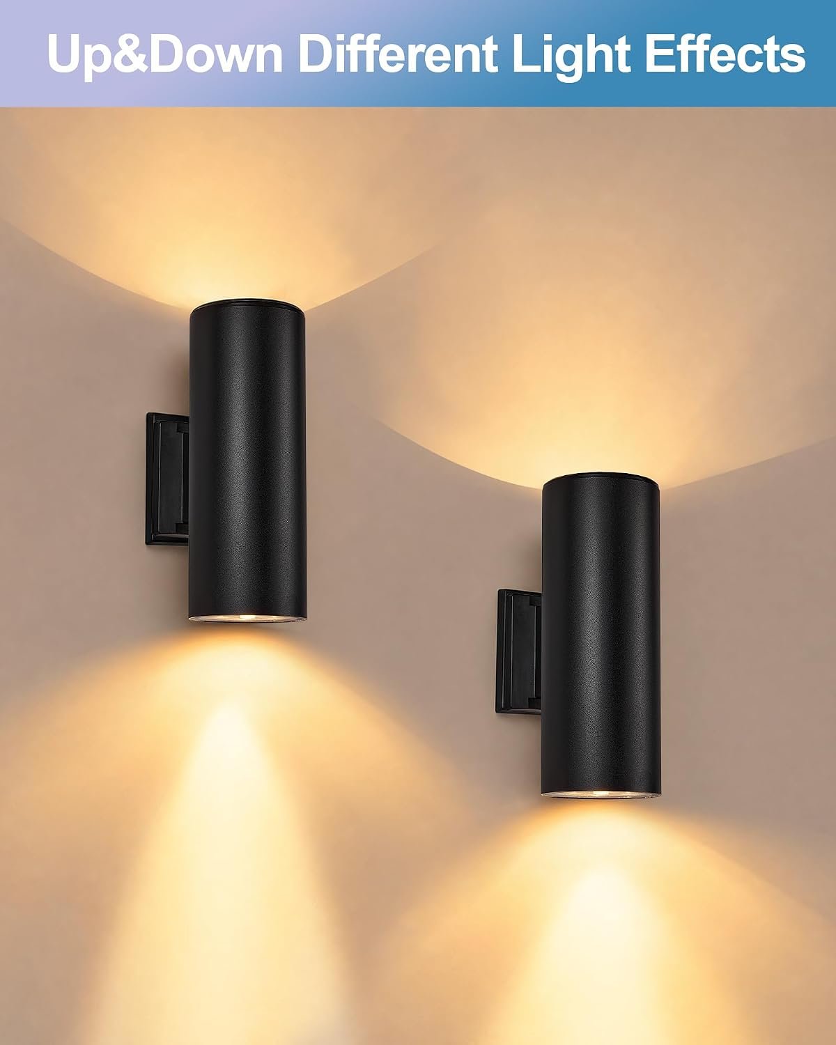 pearlstar 2 Pack Solar Wall Lights Outdoor Dusk to Dawn Solar Sconces Lights, Up & Down Warm White Glow IP65 Waterproof Wall Mount Lamp for Outside Garage Fence Patio Porch Yard, 10.6" - Image 2
