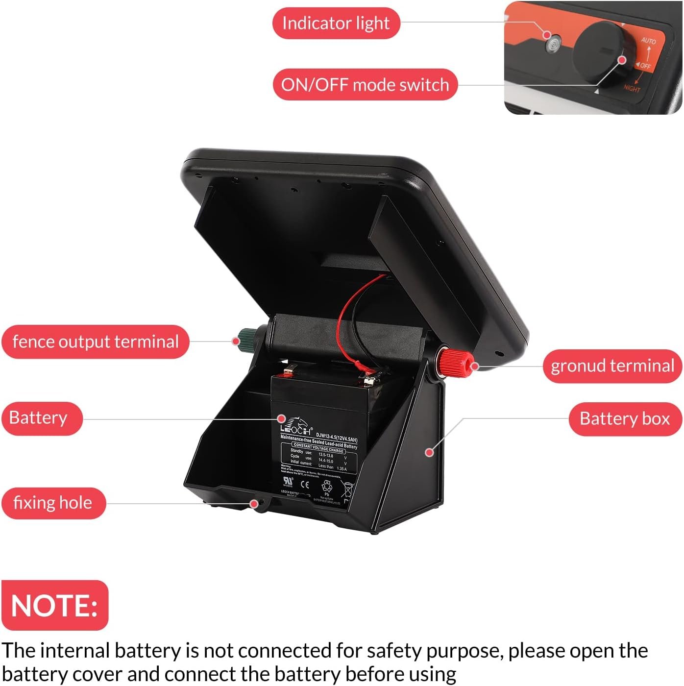 Andmon MINI250 Solar Electric Fence Charger with Day or Night Mode, 0.25Joule Portable Solar Fence Charger - Image 9