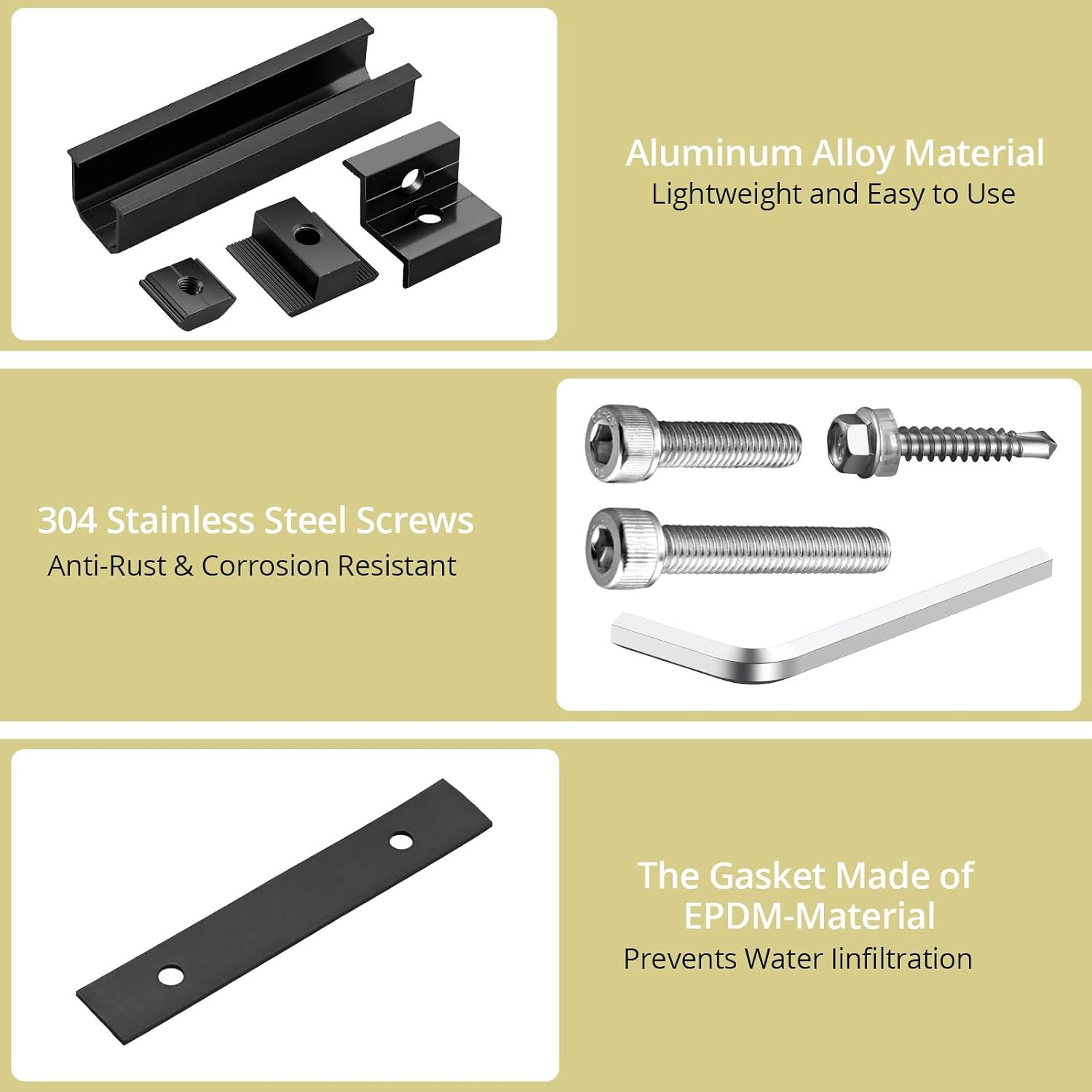Anbte Solar Panel Mounting Brackets for Roof, Aluminum Solar Rails, Black | Solar Panel Mounting Kit For 4 Panels, Included 10 X 4.72 In Rails+4 End Clamps+6 Center Clamps+1 Wrench, For Roof, RV, Boat - Image 2