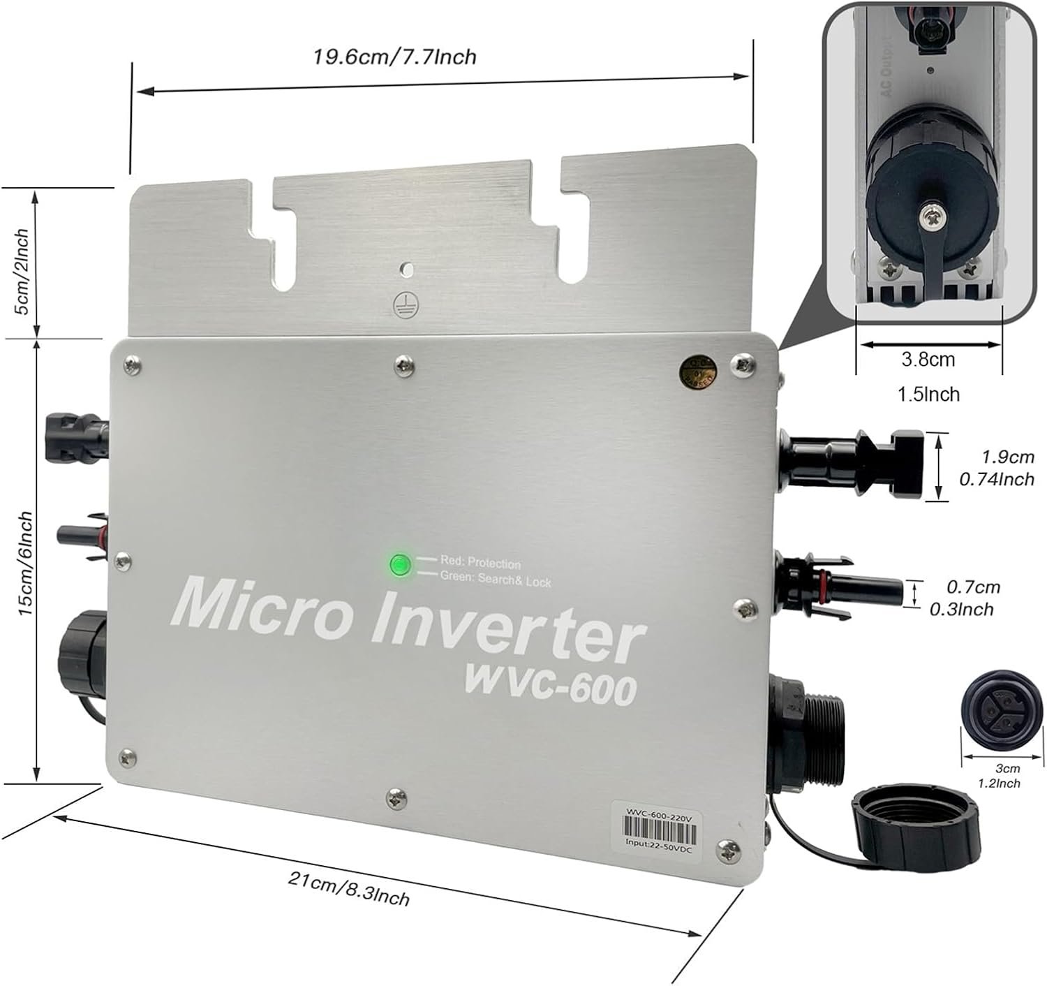 Y&H 600W Solar Grid Tie Micro Inverter with AC Data Monitoring Display Screen Waterproof IP65 MPPT DC28-50V PV Input AC80-160V Output for 24V 36V Solar Panel - Image 6