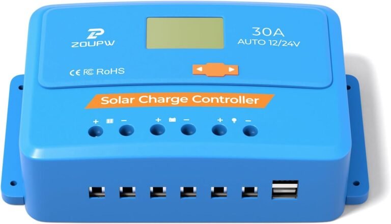 ZOUPW 30A PWM Solar Charge Controller,12V 24V Solar Panel Regulator with Adjustable LCD Display Dual USB for Flooded Sealed AGM Gel and Lithium LiFePO₄ Batteries