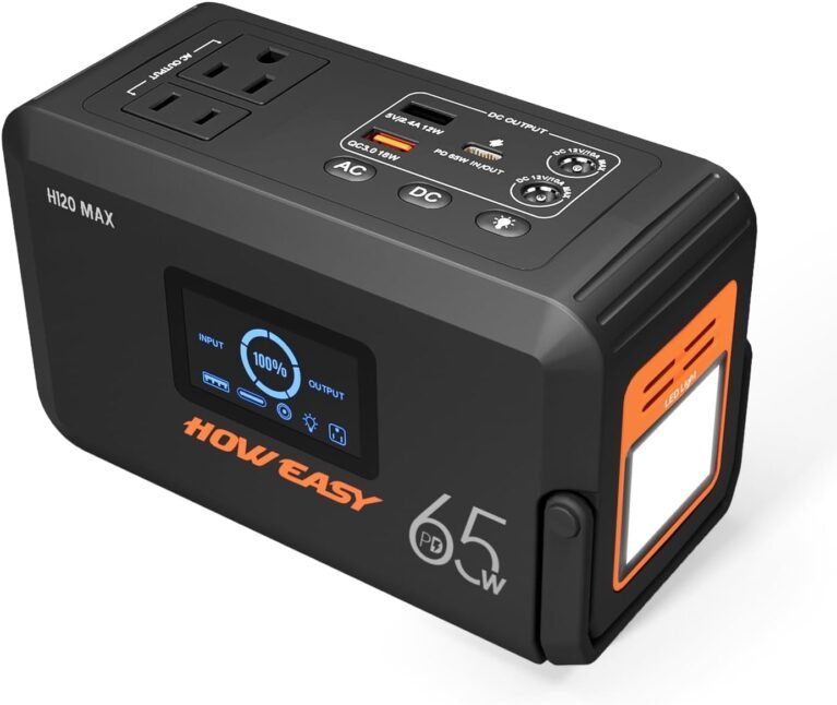 HOWEASY Portable Power Station,135W(270W Peak) Solar Generator | Power Bank with AC Outlet and 65W PD Output,98Wh Lithium Battery Backup with LED Light for Camping, Backup Outdoor Emergency