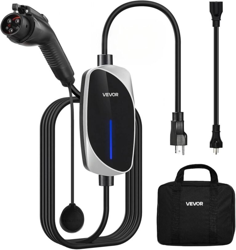 VEVOR Level 1&2 EV Charger, 16 Amp, Electric Vehicle Portable Charger with 25 ft Charging Cable, 120V-240V, NEMA 6-20P Plug NEMA 5-15 Adapter, LED Indicator, Home Car Charging Station for SAE J1772 EV | NEMA 5 15 Adapter and LED Indicator Support SAE J1772 Electric Vehicles, Enabling Safe Charging at Home or while Traveling