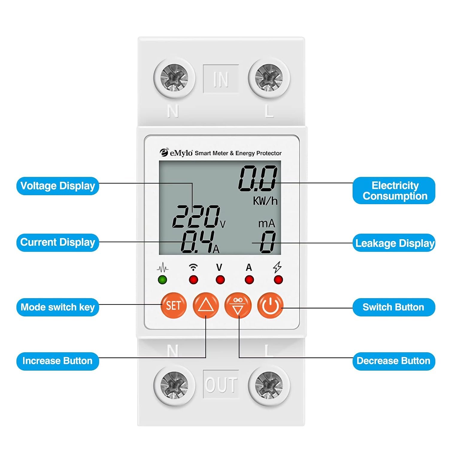 eMylo 63A Single-Phase WiFi Energy Meter with LCD & Leakage Protection | AC 80–400V; Smart Life/Tuya; Alexa & Google Home; timer; leakage & overload protection - Image 8