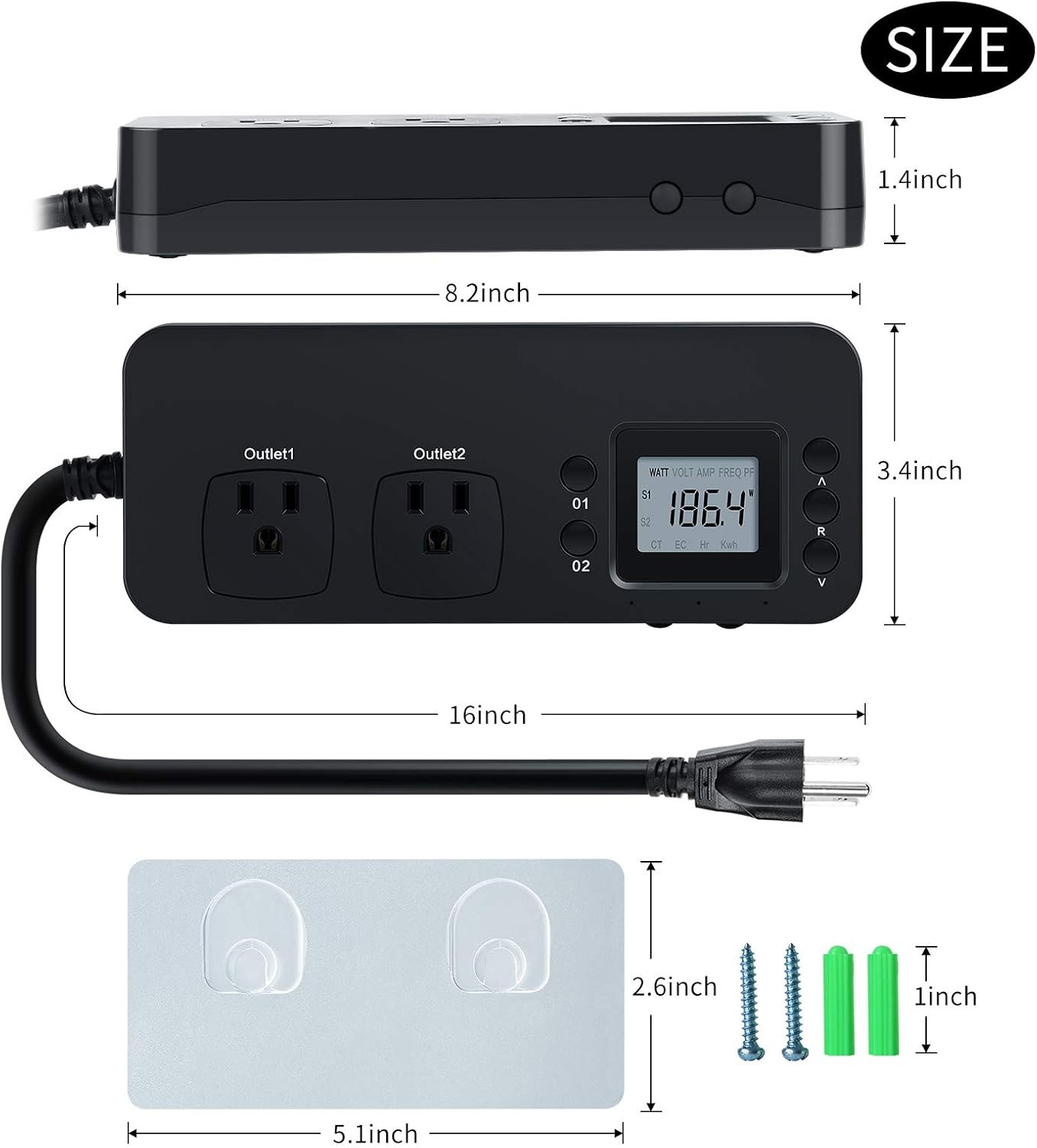 Electricity Usage Monitor, Briidea Power Consumption Watt Voltage Amp Meter Tester with 2 Outlets Electricity Analyzer Monitoring Device for Energy Saving - Image 7