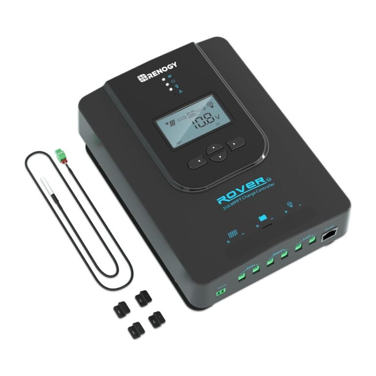 Renogy Rover 30A 12V/24V Auto DC Input MPPT Solar Charge Controller Parameter Adjustable LCD Display Solar Panel Regulator fit for Gel Sealed Flooded and Lithium Battery, Rover 30A,Black | 95V PV input, AGM/Gel/Flooded (auto), Li (manual), MPPT 99% tracking,overcharge/short protection, negative ground, for RVs