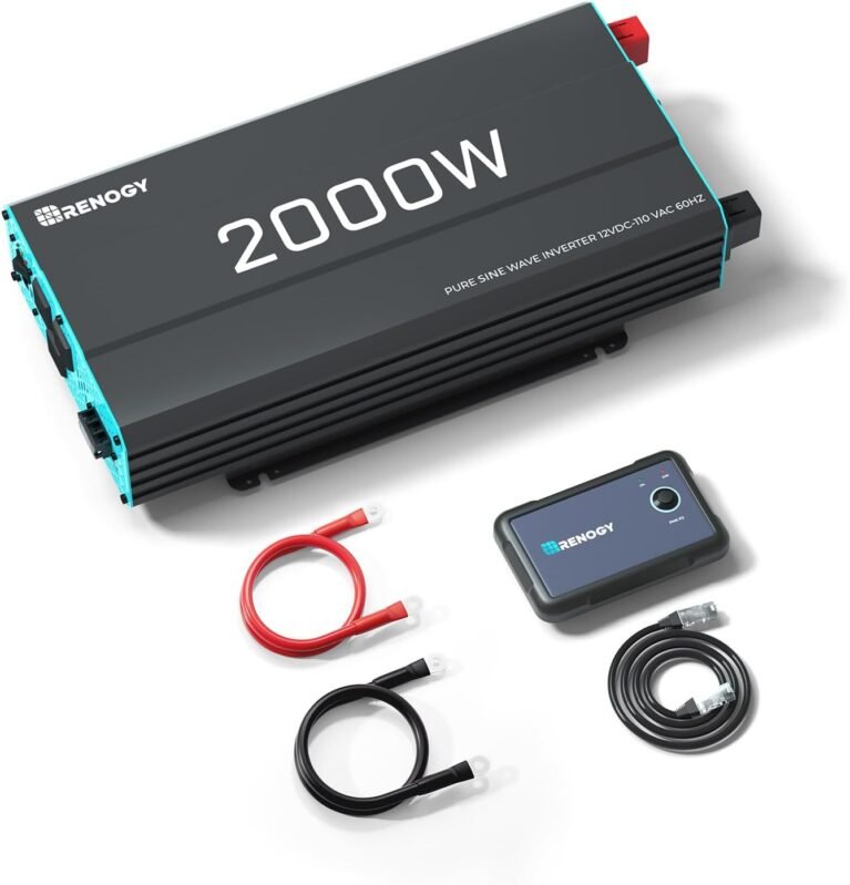 Renogy Inverter P2 2000W Pure Sine Wave Inverter 12V DC to 110V AC Converter, Off-Grid Solar Power Inverters for Vehicles, Truck, RV, Home, with Built-in 5V/2.1A USB/Hardwire Port, Remote Controller | Off-Grid Solar Power Inverters for Vehicles with AC Outlet, 5V/2.1A USB, Hardwire Port, Remote Controller, Surge 4000W