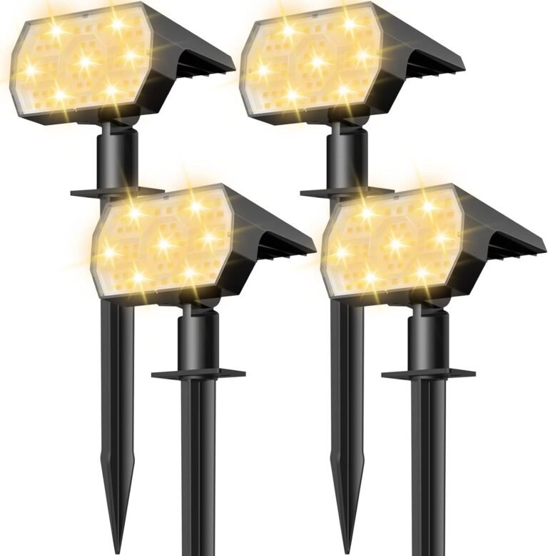 NYMPHY Solar Lights Outdoor Waterproof - 4 Pack (Warm White) | 56 LED 3 Lighting Modes IP68 Waterproof Solar Powered Garden Yard Spot Solar Lights for Outside Landscape