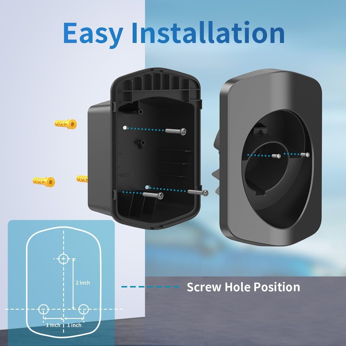 QIAO)) EV Charger Holder Wall Mount for SAE J1772 Holster | J1772 EV charger holder, 35kg, no sharp edges, space-saving waterproof wall mount, cable organizer, matte, neat garage - Image 5