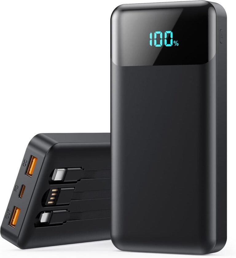 Portable Charger Power Bank 40800mAh with 3 Built-in Cables,25W Fast Phone Charging Portable Battery Pack,5 Outputs Travel Essentials Outdoor External Battery for iPhone 17/16,Galaxy Android etc-Black