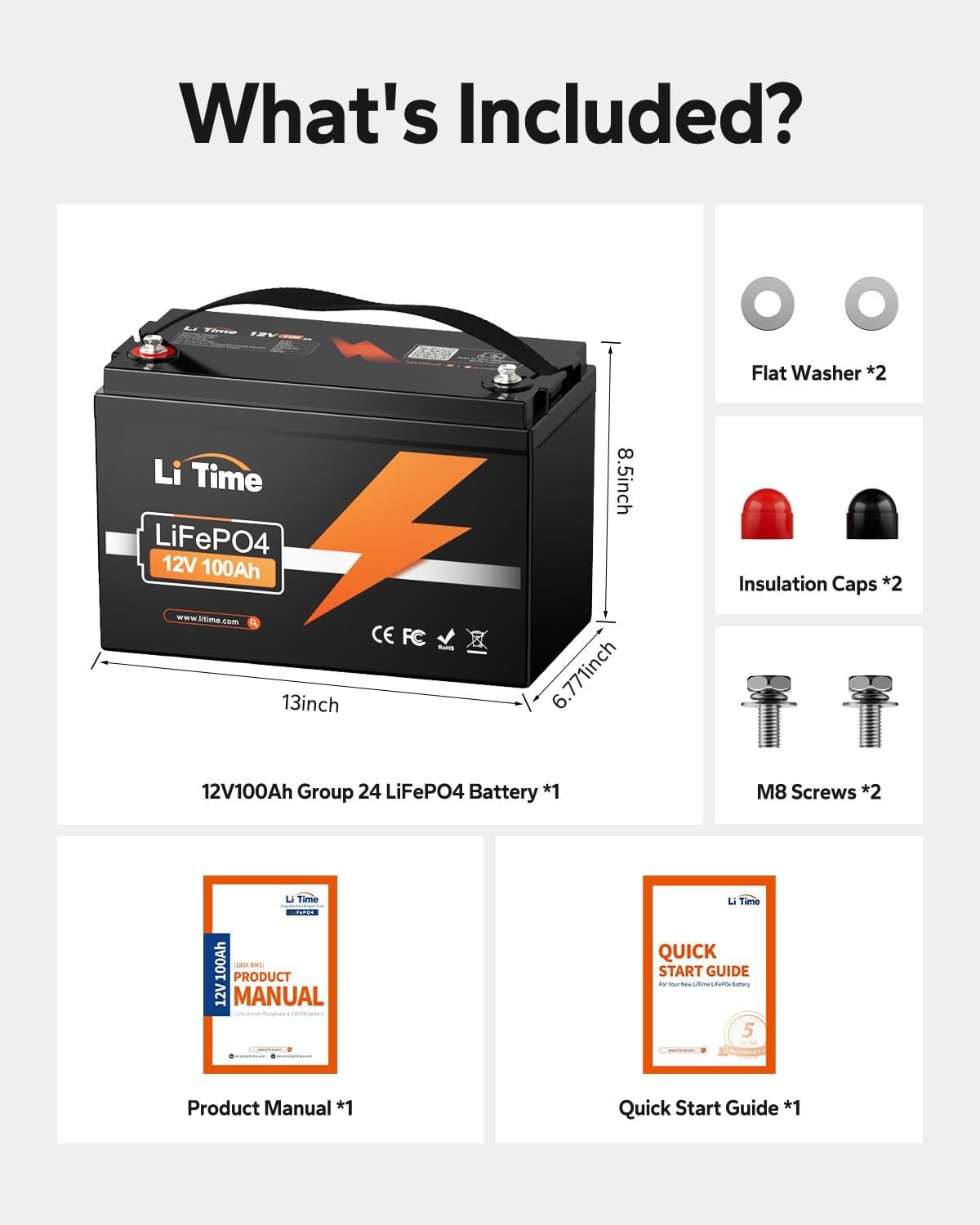 LiTime 12V 100Ah Group 31 LiFePO4 Deep Cycle Battery for RV Marine Solar | 100A BMS, Max. 15000 Cycles at 60% DOD, IP65 Waterproof, Max 4P4S, 1280Wh, Lithium Batteries for Camper Off-Grid, Travel - Image 2
