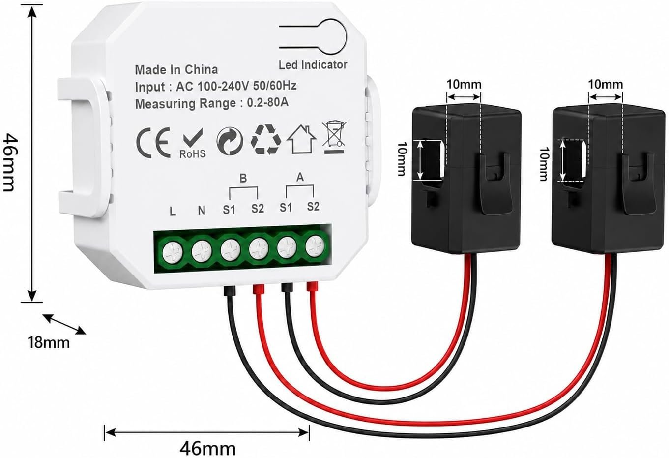 eMylo 2 Channel WiFi Power Meter 80A+80A Smart Power Monitor,Clamp Ammeter Power Monitor,2.4GHz WiFi,Real Time Monitoring,Smart Life/TUYA APP, Compatible with Alexa and Google Assistant - Image 9