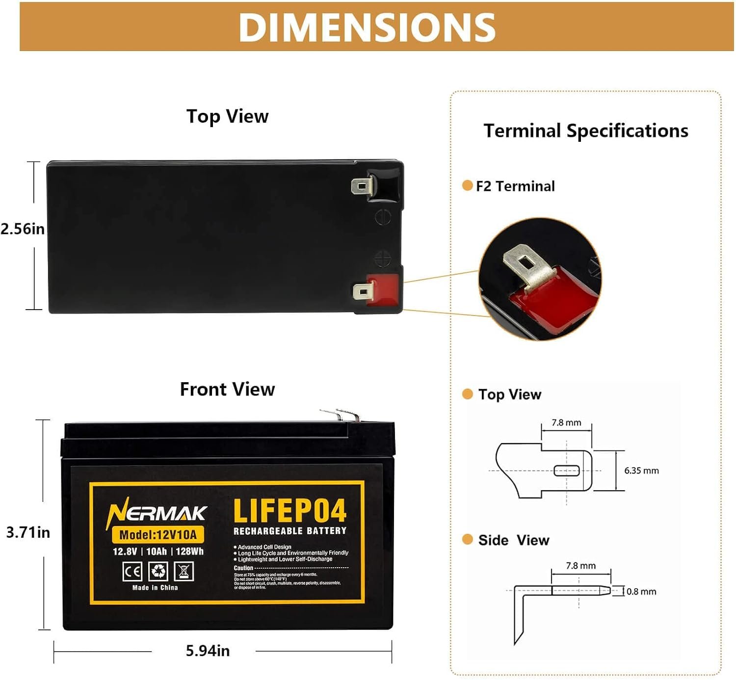 NERMAK 12V 10Ah Lithium LiFePO4 Deep Cycle Battery with 10A BMS,Lightweight | 2000+ Cycles Rechargeable Battery for Solar/Wind Power, Lighting, Power Wheels, Ride-on Toy, Fish Finder and More - Image 2