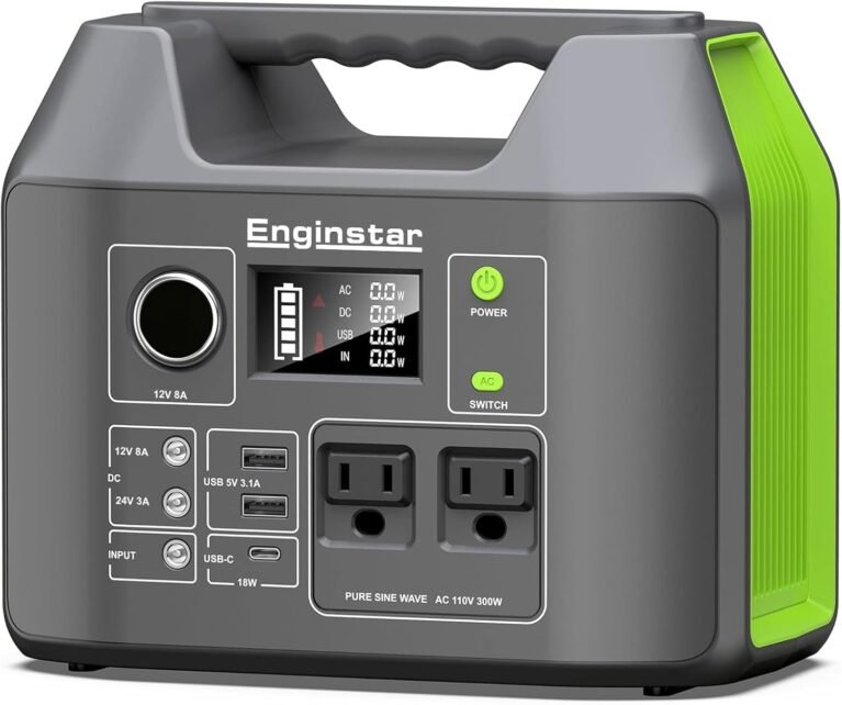 EnginStar Solar Generator, 300W Portable Power Station, 296Wh Lithium Battery Backup w/Two 110V Pure Sine Wave AC Outlet for Camping Road Trip RV, 80000mAh Sufficient Power Supply for Blackout