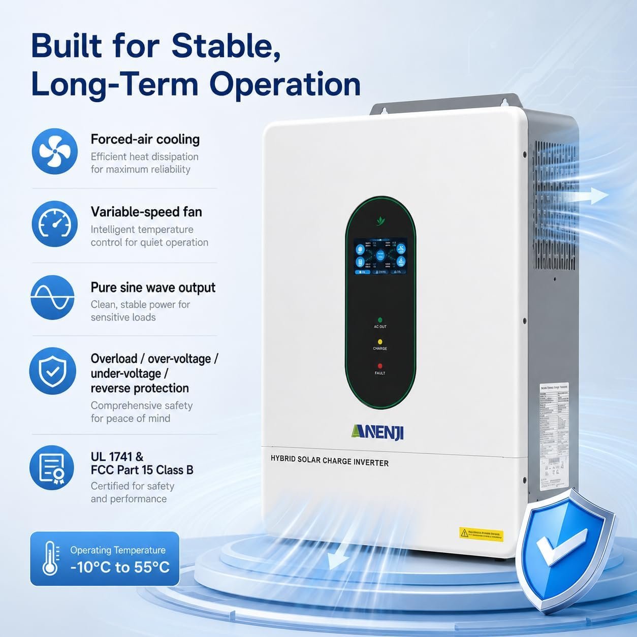 12000W Hybrid Solar Inverter 48V Split Phase 120V/240V, Dual MPPT 500V Input, Pure Sine Wave Off Grid Inverter Charger with WiFi & BMS Support, Parallel up to 6 Units-UL Certification - Image 8