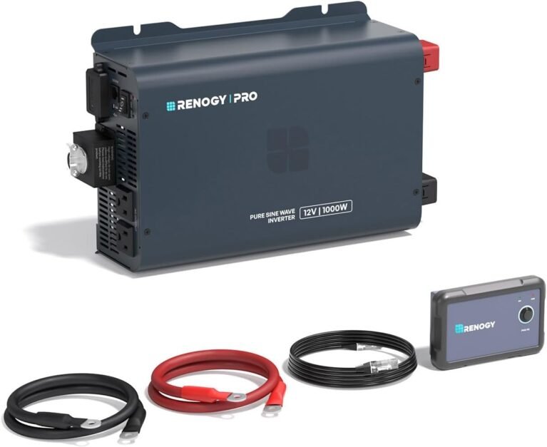 Renogy Pro 1000W Pure Sine Wave Inverter 12V to 120V, 92% High-Efficiency | Low Idle Power Inverter with Bluetooth, AC Outlet, Remote Control & 45° Terminals for RV, Truck, Solar, Off-Grid, Cabin