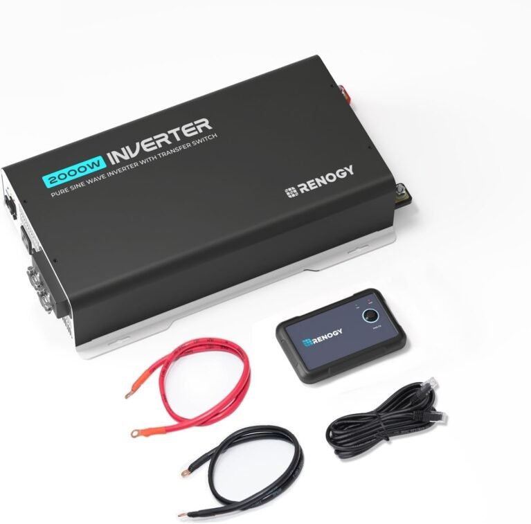 Renogy Inverter PUH, 2000W Pure Sine Wave Power Inverter with UPS Transfer Switch & Bluetooth, 12V DC to 120V AC Converter for RV, Truck, Home,Camping - 4000W Surge Power, Remote Monitoring | 12V DC to 120V AC Converter for RV, Truck, Home, Camping，92% High Efficiency, 4000W Surge, AC Outlet, Remote Monitoring