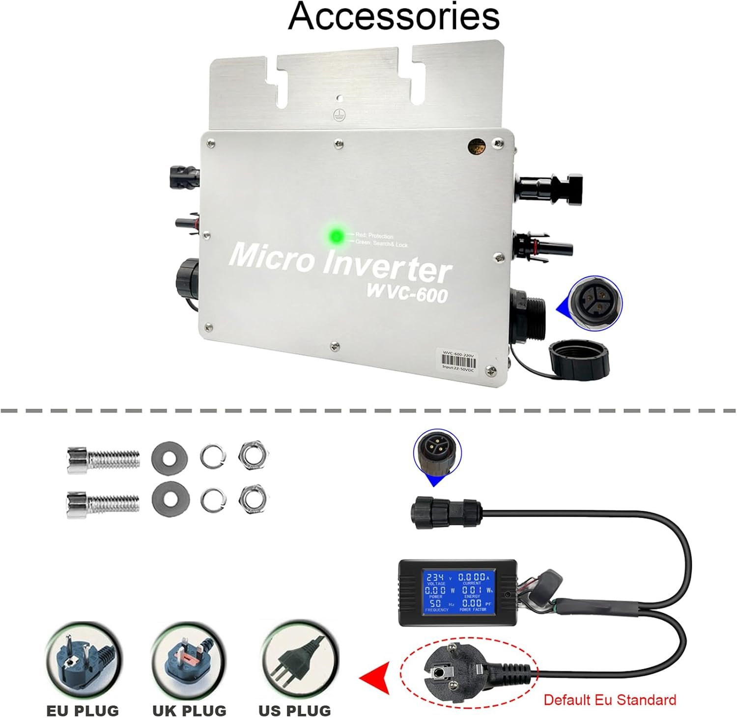Y&H 600W Solar Grid Tie Micro Inverter with AC Data Monitoring Display Screen Waterproof IP65 MPPT DC28-50V PV Input AC80-160V Output for 24V 36V Solar Panel - Image 2