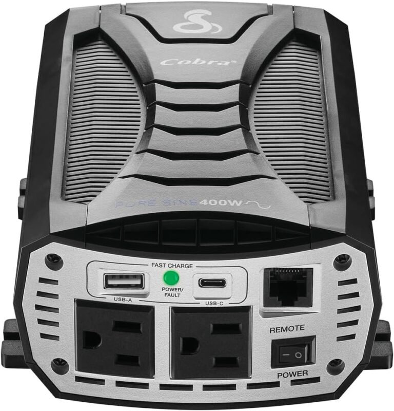 Cobra PURE SINE 400W Power Inverter, Portable, 400 Watt Car Charger | 2 Grounded AC Outlets, 2 Fast Charge USB Ports and Remote Controller (CPIALCDG1) Compatible