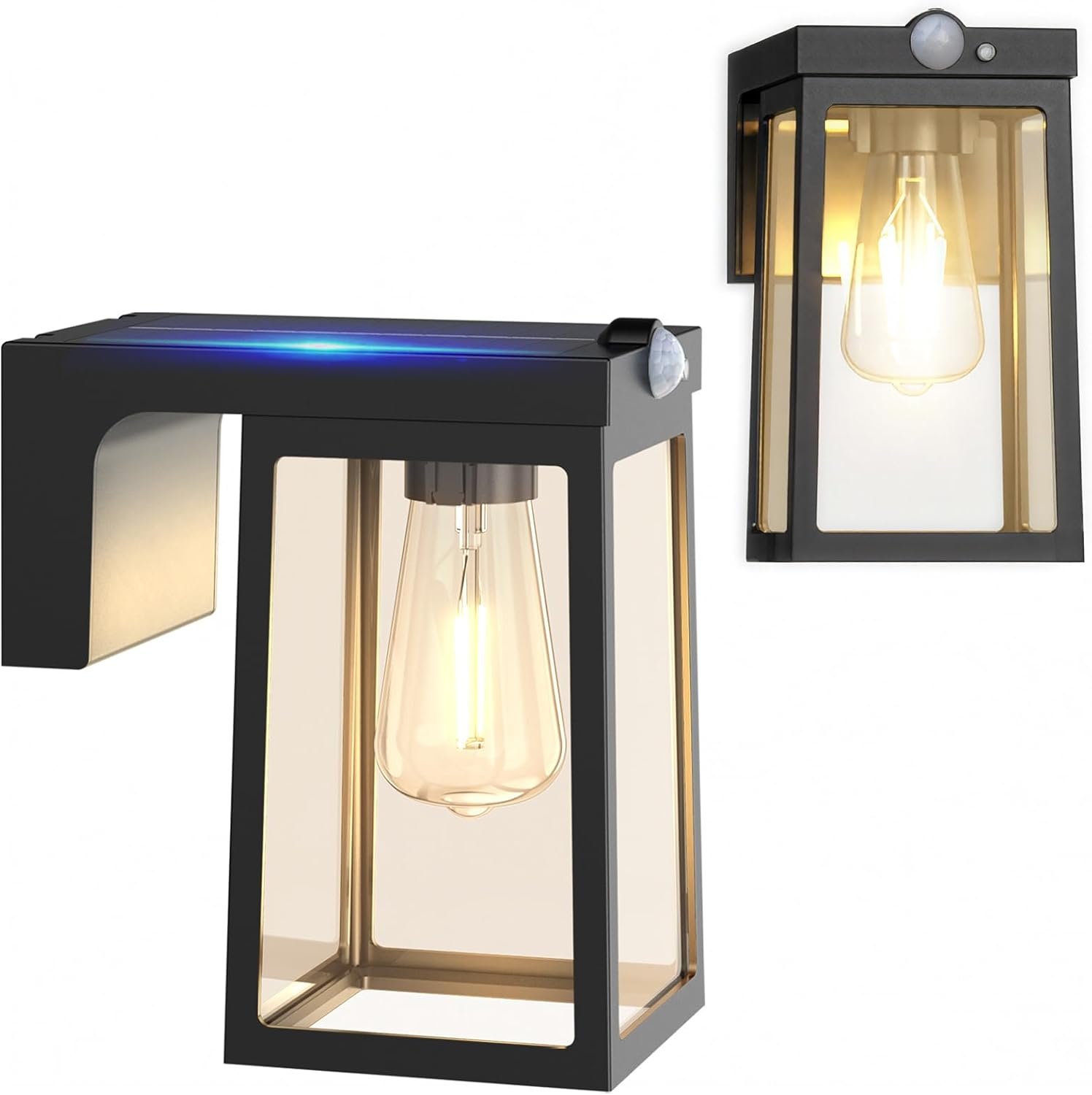 Greluna Solar Motion Sensor Lights, Solar Lights with 2 Modes & Waterproof, Dusk to Dawn Glass Outdoor Wall Lights for Entryway Exterior Front Porch Patio Fence Lantern (2 Pack) - Image 8