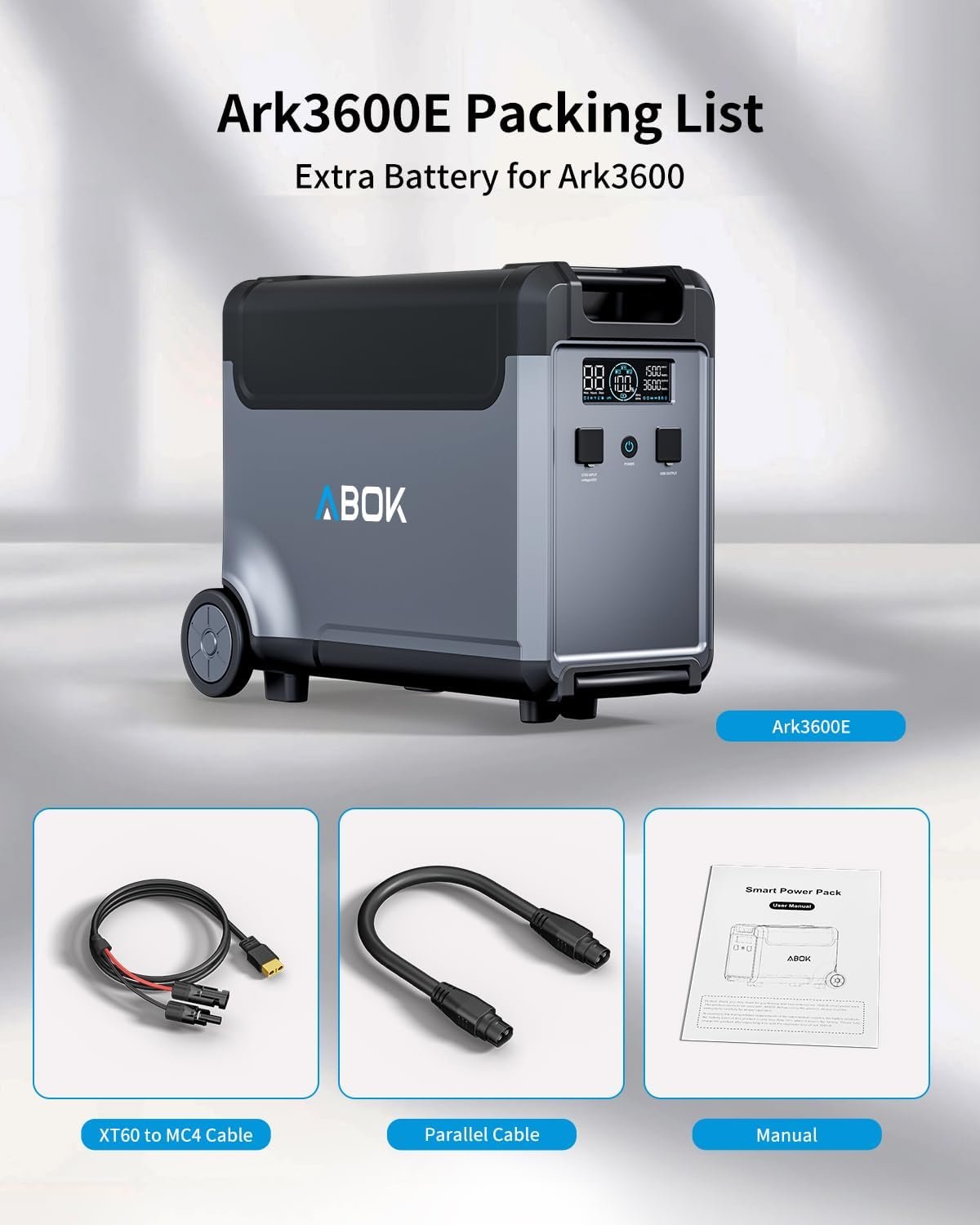 ABOK Ark3600 Portable Power Station of Extra Battery | Expandable to 11520Wh, 3840Wh LiFePO4 Battery, 3H Fast Charge, 3600W Solar Generator for Home Backup, Hurricane, Camping, RV - Image 7