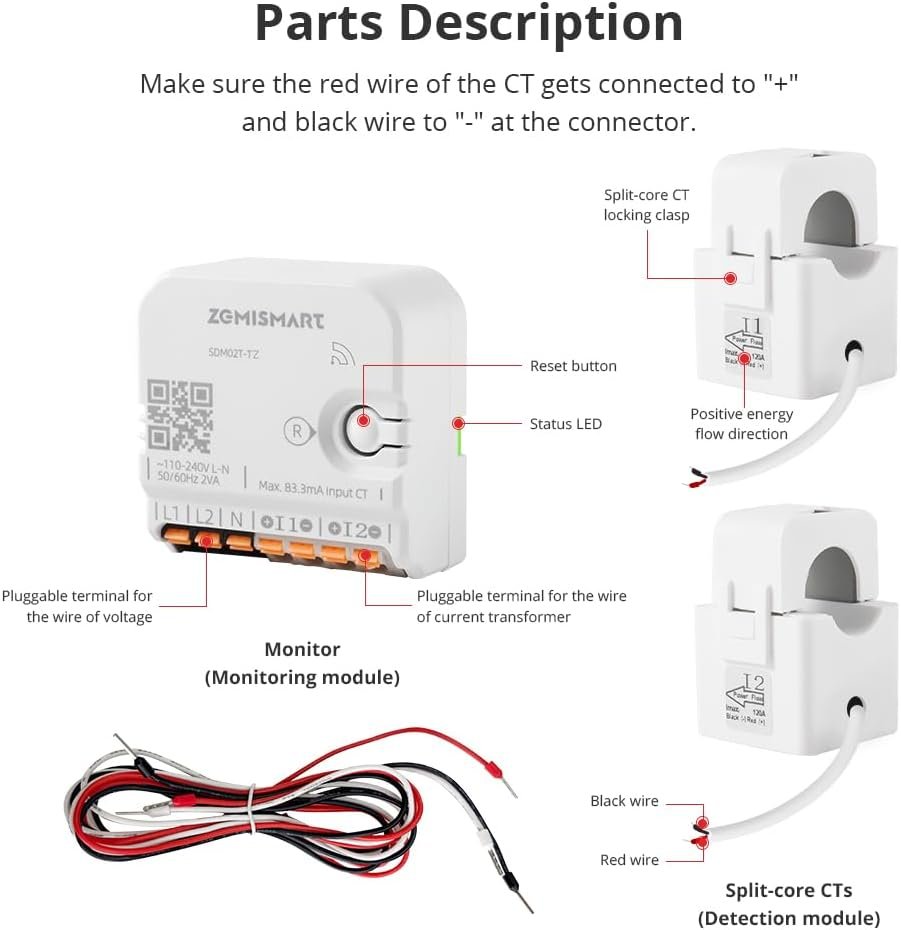 Zigbee Home Energy Monitor with 2 x 120A CTs and Live Usage Tracking | 2 x 120A CTs, Live electricity usage, Zigbee connection, Home Assistant and Zigbee2MQTT support - Image 6