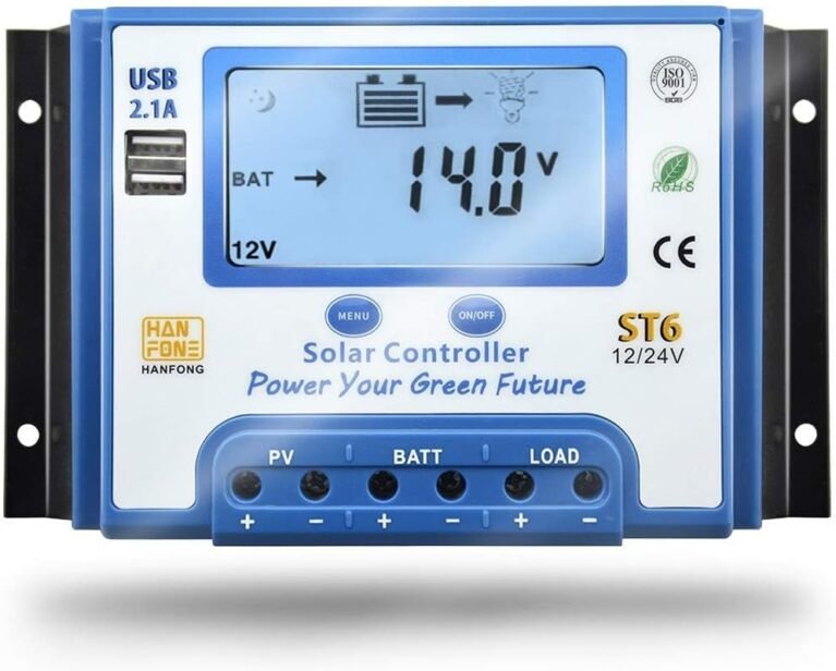 60A Solar Charge Controller 12V/24V Automatic Voltage Recognition Solar Panel Charging Discharge Regulator with Dual 5V USB Output Backlight LCD Display