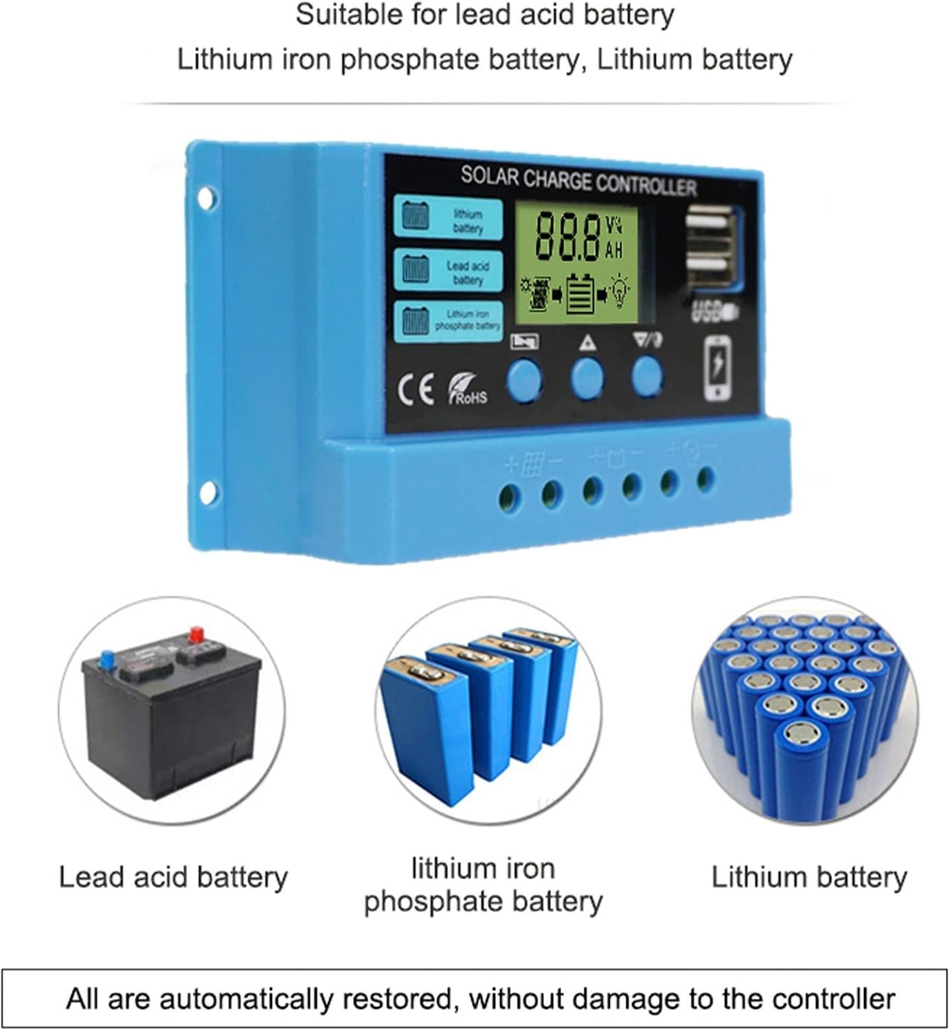 Peidesi PWM 30A Solar Charge Controller 12V 24V PV Regulator for Lifepo4 Lithium Gel Lead Acid for 100W 200W 300W Solar Panel LCD Display Dual USB 5V Output - Image 5