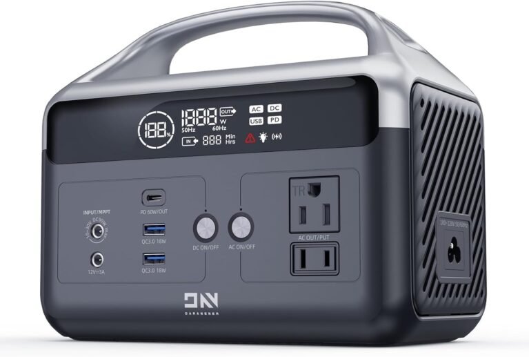 DaranEner 600W Portable Power Station, 576Wh LiFePO4 Power Bank with Built-in UPS Backup, Peak 1200W, 1.1H Fast Charge Solar Generator for Camping Home Emergency RV Power Outage