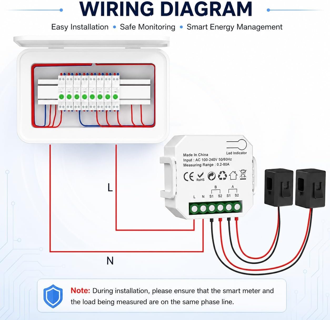 eMylo 2 Channel WiFi Power Meter 80A+80A Smart Power Monitor,Clamp Ammeter Power Monitor,2.4GHz WiFi,Real Time Monitoring,Smart Life/TUYA APP, Compatible with Alexa and Google Assistant - Image 8