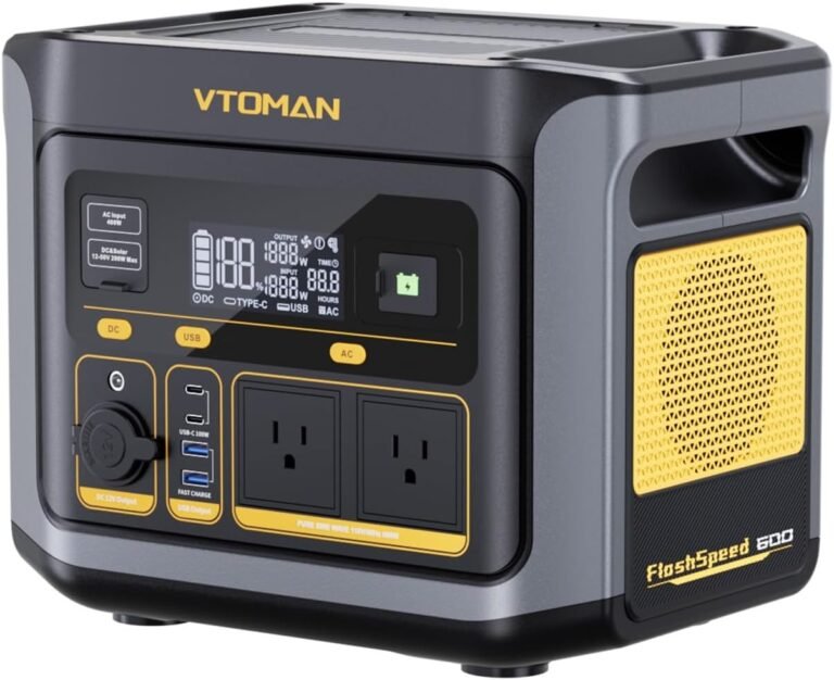 VTOMAN FlashSpeed 600 Portable Power Station, 600W 499Wh LiFePO4 Battery | 600W AC, 1200W Peak, 100W USB-C Output, 8 output ports, UPS