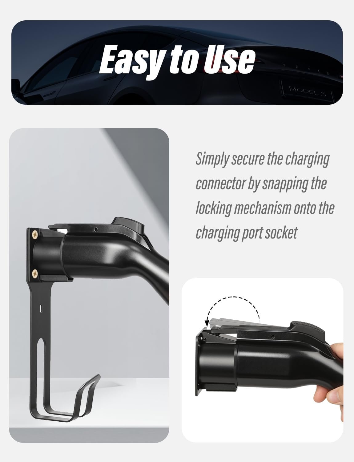 BMZX EV Charger Holder J1772, Wall Mount Kit for Electric Car Charger | SAE J1772 Cable Organizer, Nozzle Holster Dock & J-Hook for Charging Station - Image 9