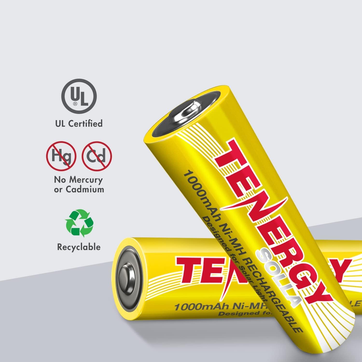 Tenergy Solla Rechargeable NiMH AA Battery, 1000mAh Solar Batteries for Solar Garden Lights, Anti-Leak, Outdoor Durability, 5+ Years Performance, 12 Pack, UL Certified - Image 5