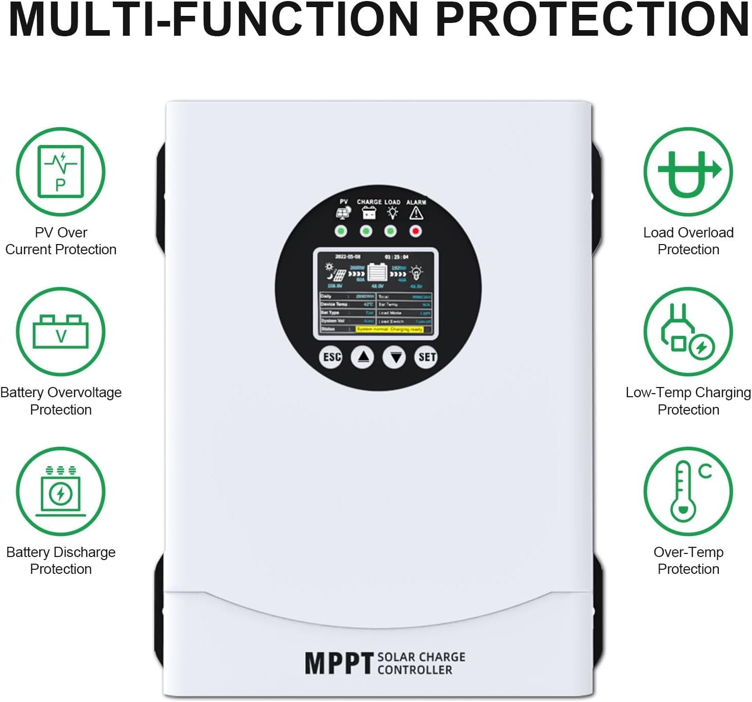 120A MPPT Solar Charge Controller, 12V 24V 36V 48V 60V 72V 84V 96V Battery System Auto , Solar Panel Charge Controller Regulator, LCD Display,Max Input PV 230V for FLD,LiFePO4,SLD,Gel,AGM - Image 5