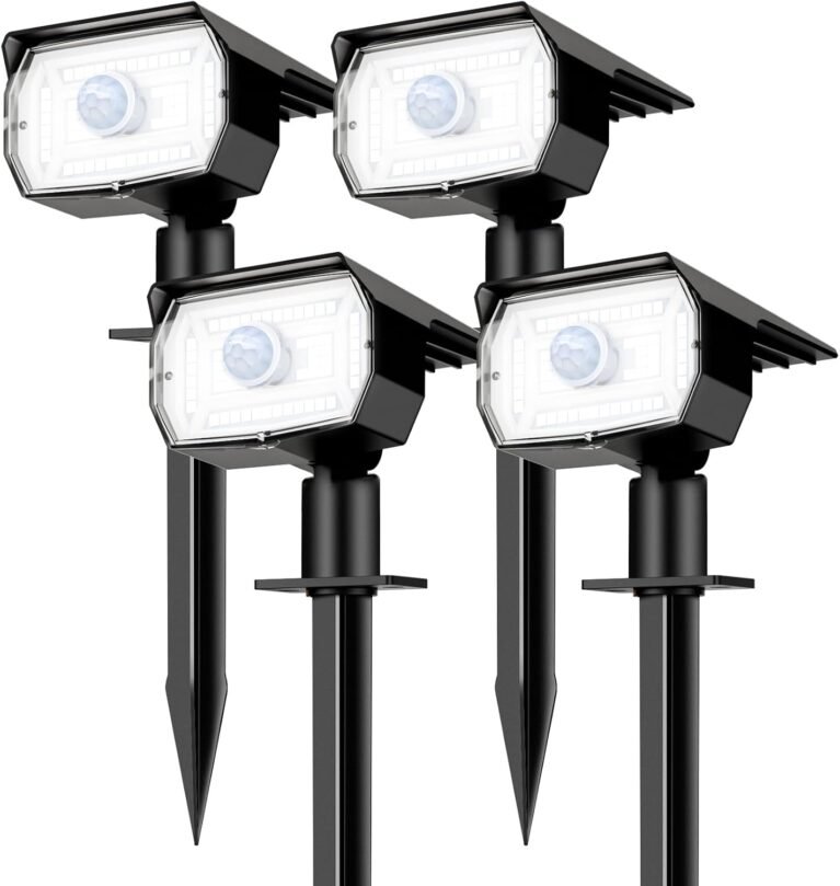 nipify Solar Lights Outdoor Waterproof, Motion Sensor Spot Landscape Light | 4 Pack/3 Modes/56 LED, Cool White, Solar Powered, Lighting for Outside Pathway Yard Lawn Garden Walkway Pathway