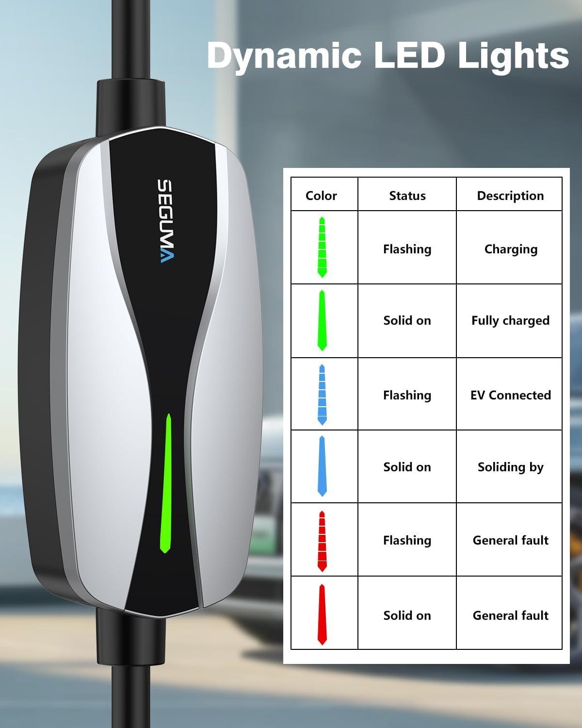 SEGUMA Level 1/2 EV Charger 16Amp Electric Car Charger for J1772 BEVs/PHEVs | 25FT Cable, NEMA 6-20 Plug and NEMA 5-15 Adapter, 110V-240V, Home Mobile EV Charging Station, Silver - Image 8