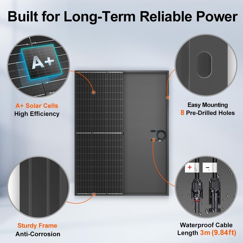 DOKIO 800W Solar Panel Set, Two 400W 31V Panels for 24V Off-Grid Systems | Two 400W panels with 9.84 ft cables,aluminum frame and pre-drilled holes; built for yards, sheds,and off-grid installations - Image 6