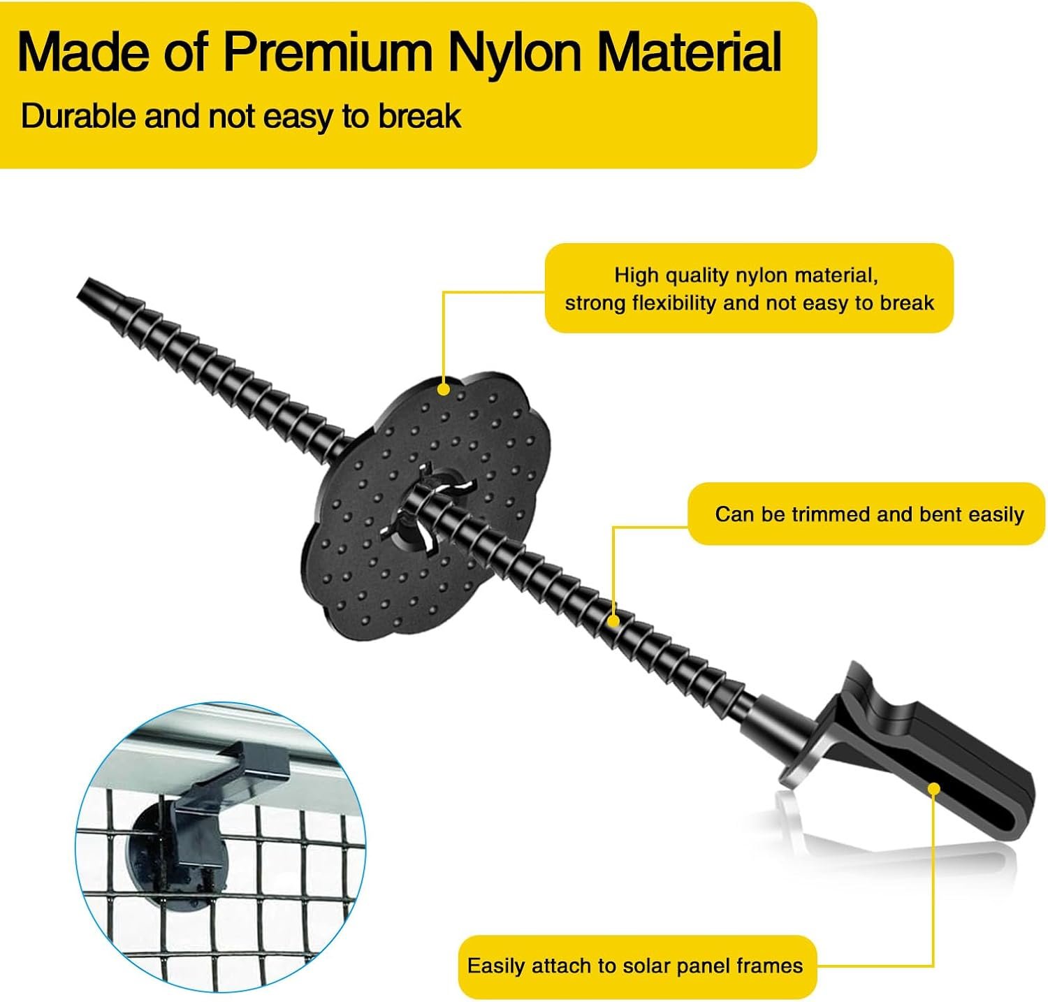100 Sets Nylon Fasteners Clips for Solar Panel Bird Guard,Critter Guard Clips for Attaching Wire Mesh to Solar Panels,Solar Guard Clips, Solar Panel Clips for Squirrel Proof Bird Fence - Image 6